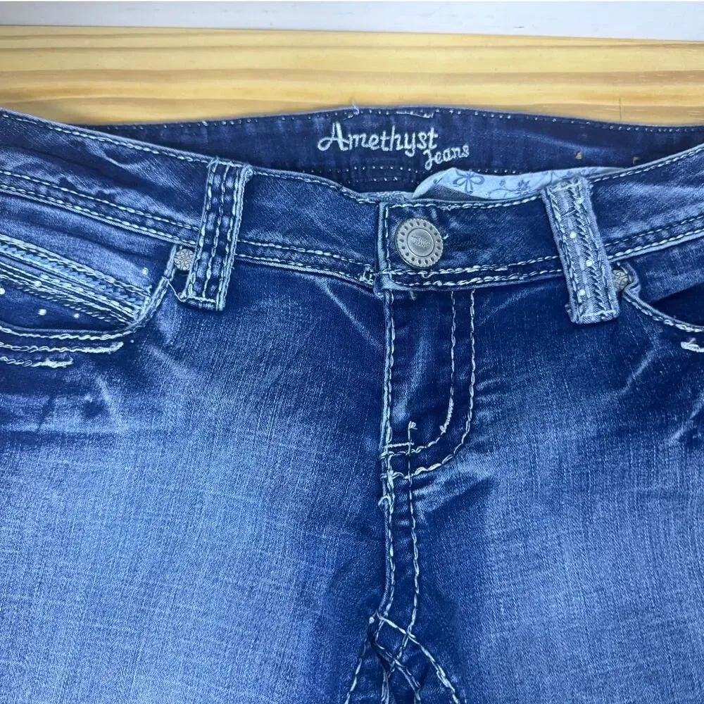 AMETHYST Y2K Style Low Rise Flare Denim Jeans w/ Stretch, Size 5 - Picture 3 of 11